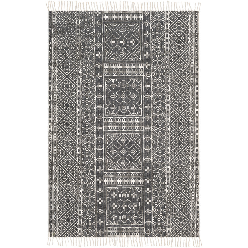 Bungalow Rose Miracle Bohemian Geometric Handmade Flatweave Cotton Gray